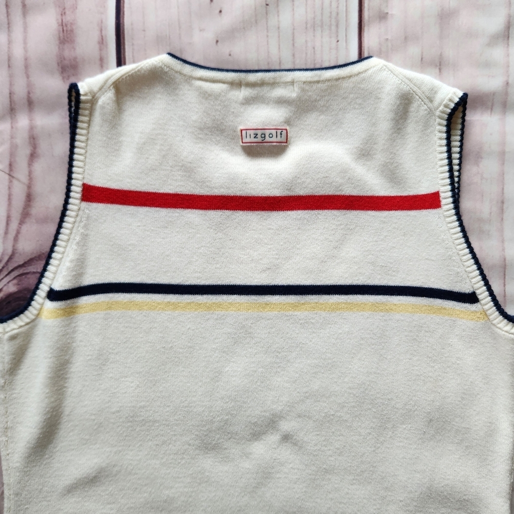 LizGolf By Liz Claiborne Sleeveless Sweater Vest Cream Stripe | Women's Size L - Picture 6 of 9